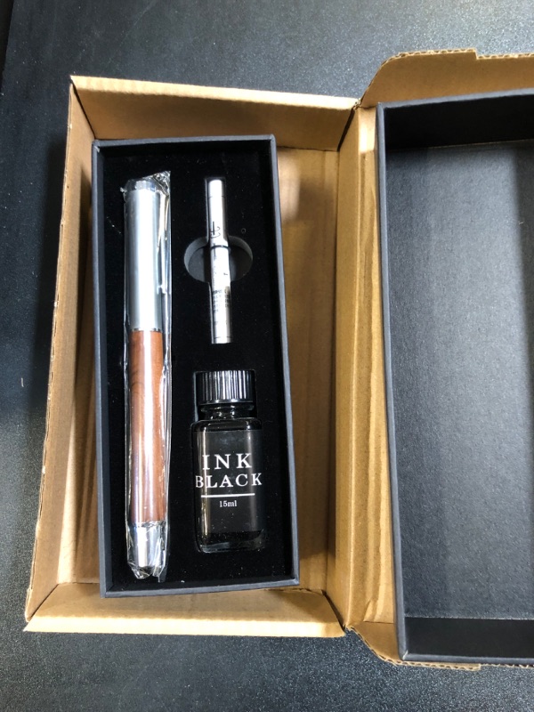 Photo 2 of Wooden Fountain Pen Gift Set, Medium Nib Natural Rosewood Retro Pen, Includes Fountain Pen, Bottle Ink,Ink Refill Converter, Premium Gift Box