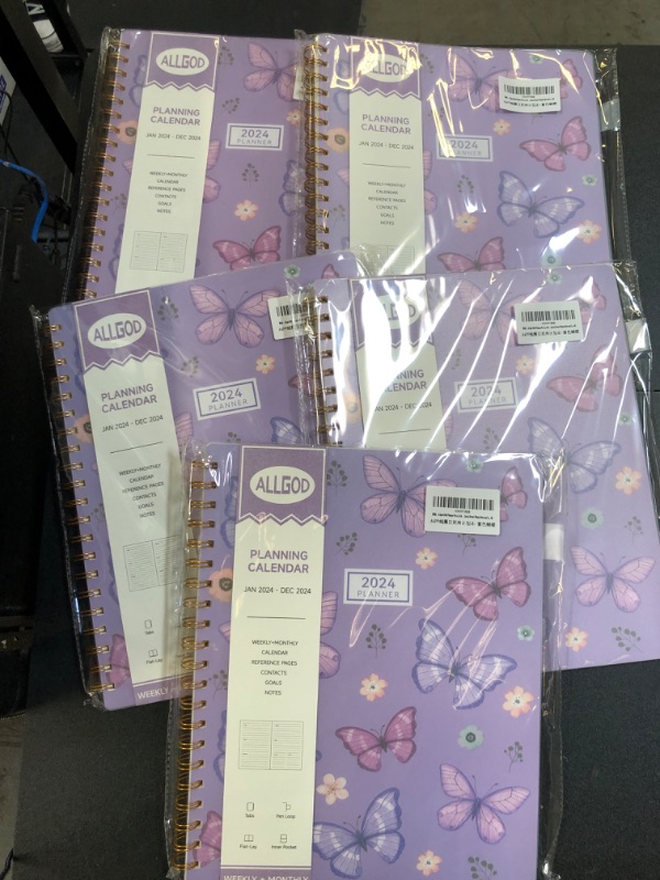 Photo 2 of PACK OF 5 - 2024 Planner Weekly & Monthly Agenda Book Yearly Calendar Planning To Do List Notebook, 2024 Planner with Monthly Tabs, Inner Pocket,Waterproof Cover,Pen Loop,Spiral Bound 8*11 Purple