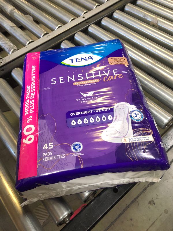 Photo 2 of TENA Incontinence Pads, Bladder Control & Postpartum for Women, Overnight Absorbency, Extra Coverage, Sensitive Care - 45  Count
