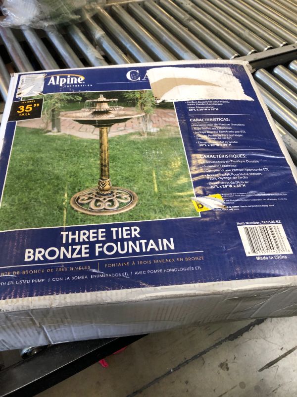 Photo 3 of Alpine Corporation TEC106-BZ Alpine Floor Fountain, 35", Bronze & 27" Tall 2-Tier Barrel and Pump Waterfall Fountain, Bronze Finish