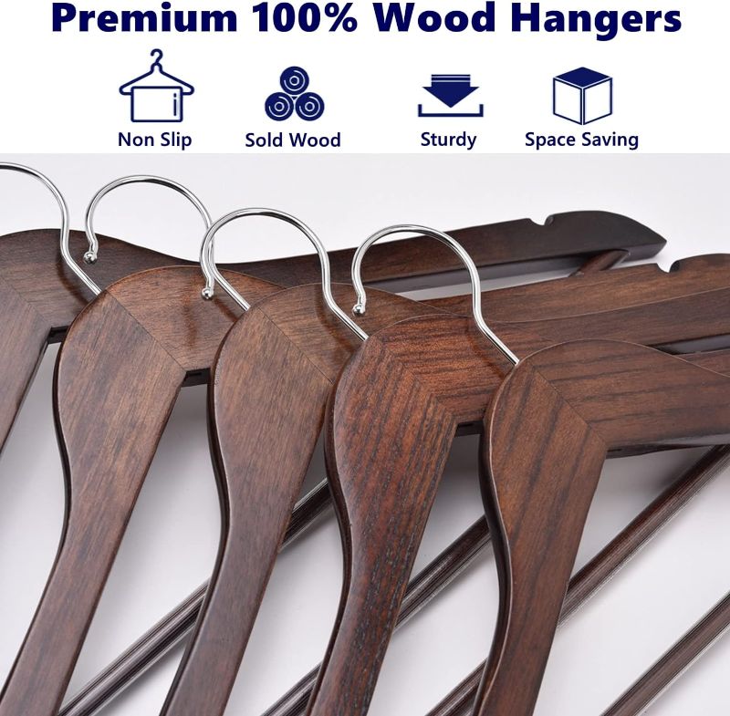 Photo 1 of Home Vintage Wooden Coat Hangers , Walunt Wood Suit Hangers with Non Slip Pant Bar, Clothes Hangers for Shirts, Jackets, Dress, Pant (Retro, 