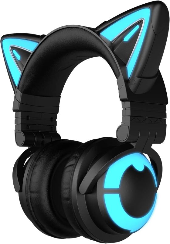 Photo 1 of Cat Ear Headphone 3S Wireless Bluetooth 5.0 Foldable Gaming Headset with Built-in Mic & Customizable Lighting and Effect via APP, Type-C Charging Audio Cable, for PC Laptop Mac Smartphone