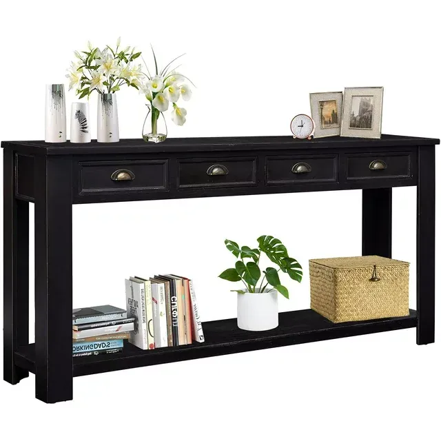 Photo 1 of Kinbor 60'' Console Table Entryway Hallway Decoration Drawers Shelf Painted Black Rustic