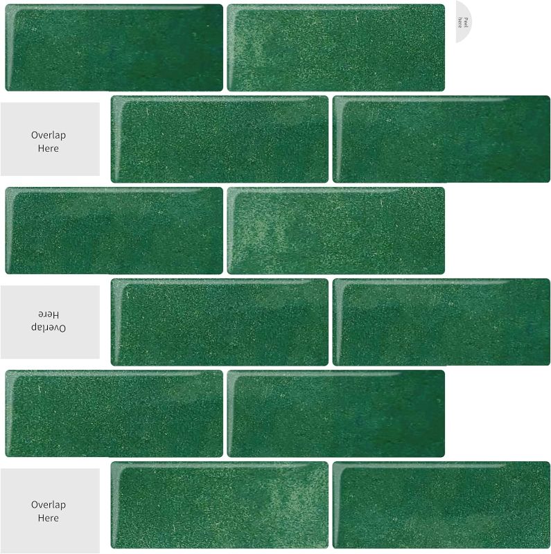 Photo 1 of 10-Sheets Peacock Green Subway Tiles Peel and Stick Backsplash Tile- 3D Self Adhesive Peel and Stick Backsplash for Kitchen, Bathroom - 12"x12" Sticky Mosaic Wall Tiles
