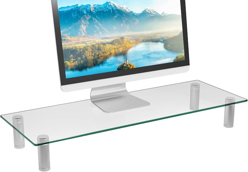 Photo 1 of Wali Glass Dual Monitor Stand, Clear Laptop Stand Adjustable Computer Riser for Desktop Display 1 Pack, Black
