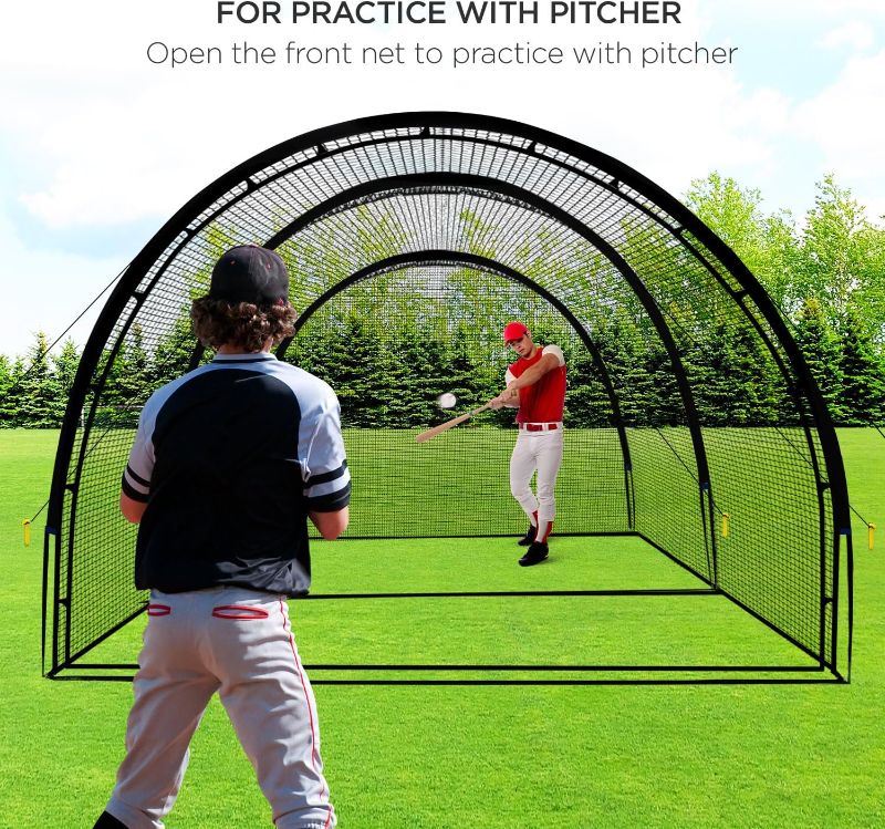 Photo 1 of Baseball Batting Cage Net Batting Cages for Backyard 22ftx12ftx8ft Portable Baseball and Softball Batting Cages with Pitching Machine Hole and Detachable Door for Hitting Practice