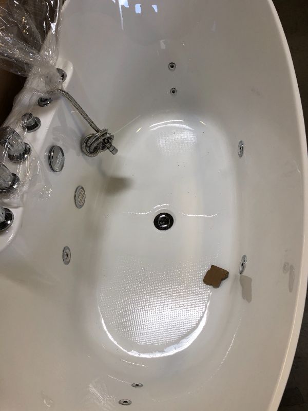 Photo 2 of **FINAL SALE; MOTOR BROKEN, FOR PARTS ONLY** Empava 59-Inch Freestanding Whirlpool Bathtub with Hydromassage Adjustable Water Jets Luxury Acrylic Massage SPA Soaking Bath Tub Double Ended, White EMPV-59AIS11