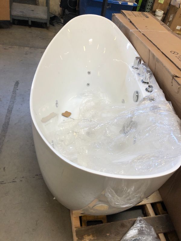 Photo 6 of **FINAL SALE; MOTOR BROKEN, FOR PARTS ONLY** Empava 59-Inch Freestanding Whirlpool Bathtub with Hydromassage Adjustable Water Jets Luxury Acrylic Massage SPA Soaking Bath Tub Double Ended, White EMPV-59AIS11