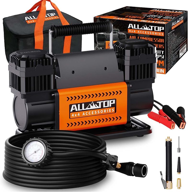Photo 1 of ALL-TOP Air Compressor Kit, Dual Cylinder 12V Portable Inflator 12.35 ft³/Min, Offroad Air Compressor Pump for Truck Tires, Heavy Duty Max 150 PSI for 4x4 Vehicle & RV
