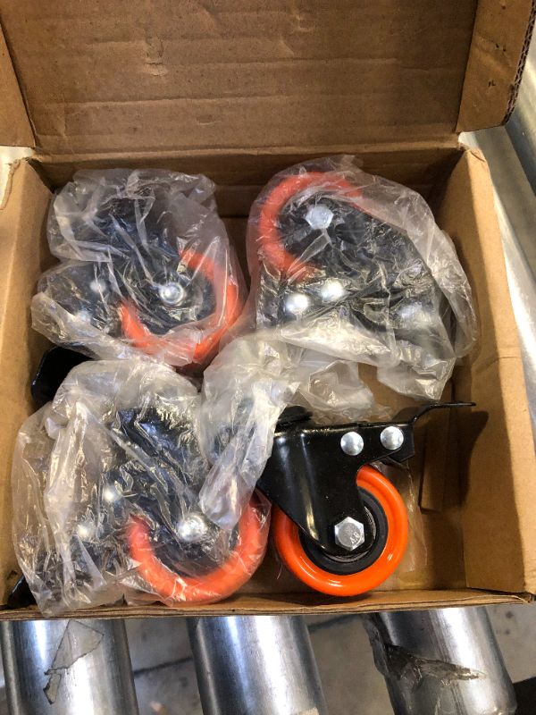 Photo 2 of 2" Caster Wheels Load 600 Lbs, Orange Polyurethane Castors, Top Plate Swivel Wheels, Casters Set of 4, Locking Casters for Furniture and Workbench, Heavy Duty Casters, 4 Pack Casters with Brake
