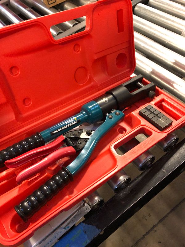 Photo 2 of Muzata 60KN Upgraded Custom Hydraulic Hand Crimper Tool for 1/8" 5/32" 3/16" Stainless Steel Cable Railing Kit Wire Rope Swaging 3Pair Dies with Wire Cable Cutter CT01, CT1 1/8'' & 3/16'' & 5/32'' 1