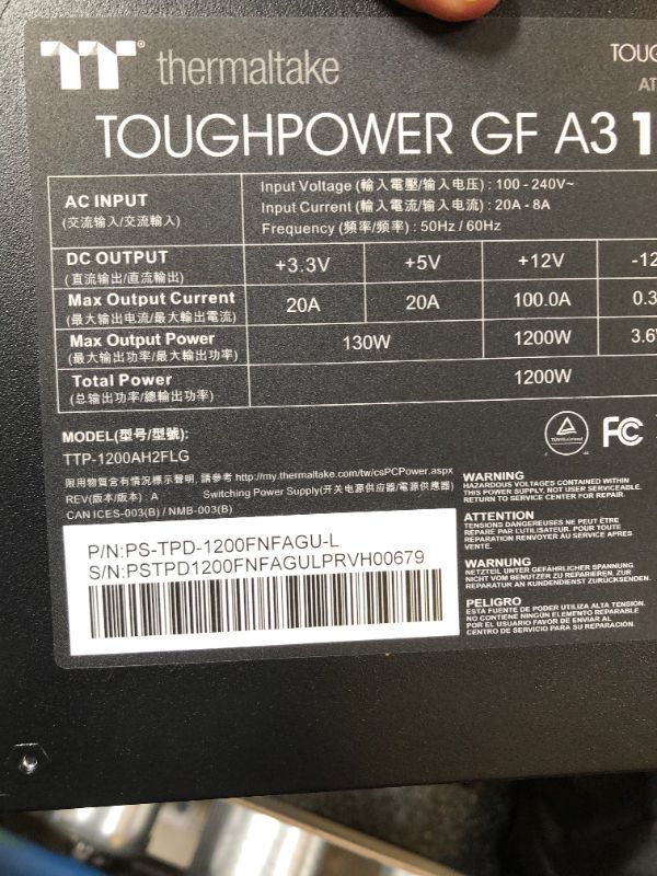 Photo 5 of Thermaltake Toughpower GF A3 1200W, True 600W 12VHPWR Connectors on PSU & NVIDIA RTX 40 Series & GIGABYTE Z790 AORUS Elite AX (LGA 1700/ Intel Z790/ ATX/ DDR5/ Quad M.2/ PCIe 5.0) 1200W Gold (ATX 3.0) Power Supply + AORUS Elite AX