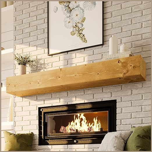 Photo 1 of Avana Rustic Fireplace Mantle Shelf 60 Inches - Handcrafted Wood Mantles For Over Fireplace - Wall Mounted Farmhouse Fireplace Mantel Shelf - Floating Fireplace Mantels 60 Inches X 8 X 5, Rustic Brown 60 X 8 X 5 Rustic Natural