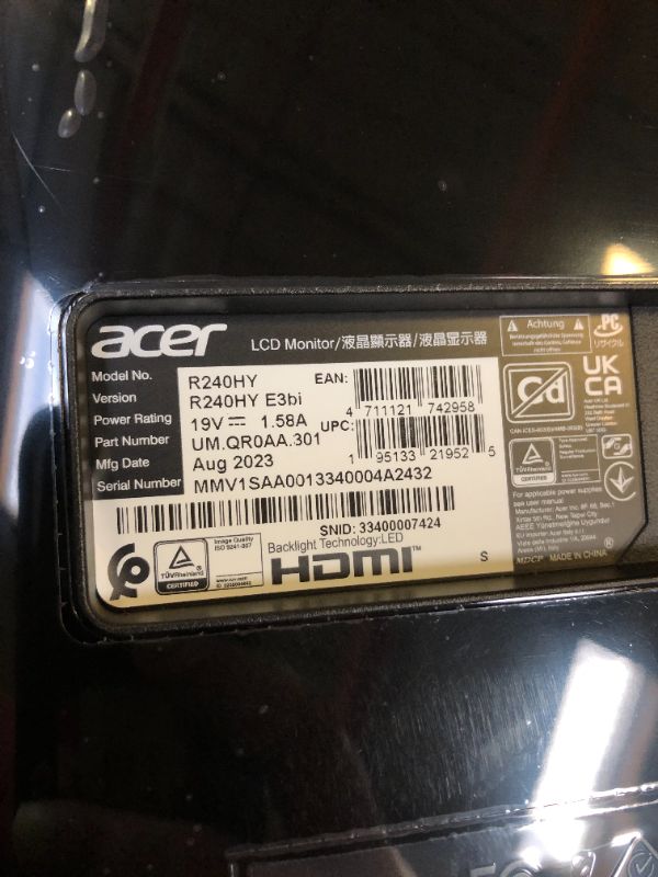Photo 3 of Acer R240HY E3bi 23.8” 1920 x 1080 IPS Zero-Frame Home Office Computer Monitor | AMD FreeSync Technology | Up to 100Hz Refresh | 1ms (VRB) | Low Blue Light | Tilt | HDMI Port 1.4 & VGA Port FHD 100Hz 23.8-inch