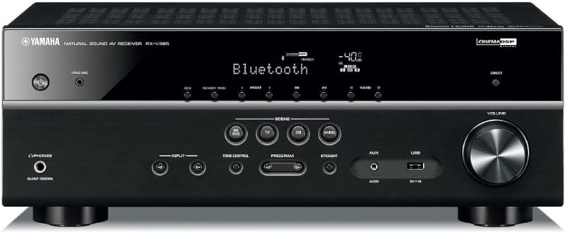 Photo 1 of Yamaha RX-V385 5.1-Channel 4K Ultra HD AV Receiver with Bluetooth & Polk Audio PSW10 10" Powered Subwoofer - Featuring High Current Amp and Low-Pass Filter 