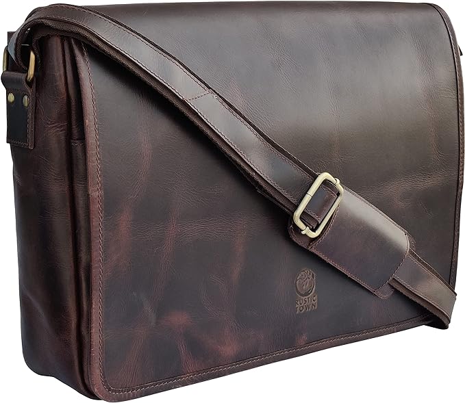 Photo 1 of Leather Messenger Bag for Men 16" Full Grain Leather Laptop Bag Vintage Crossbody Office Satchel Travel Shoulder Bag
