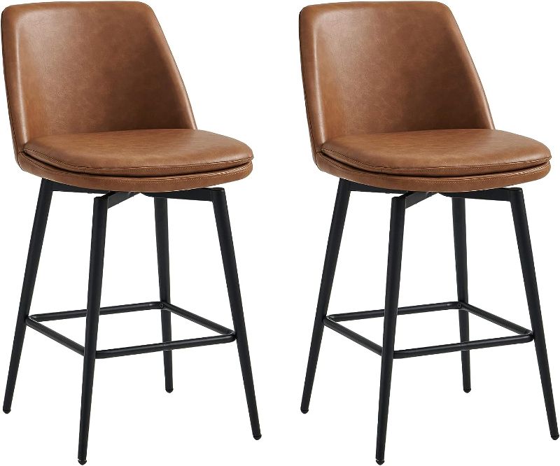 Photo 1 of CHITA Counter Height Swivel Barstools, Upholstered Faux Leather Bar Stools Set of 2, Metal Base, 27.2" Seat Height, Saddle Brown
