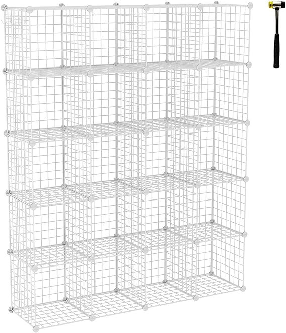 Photo 1 of C&AHOME Wire Cube Storage, 20-Cube Organizer Metal, C Grids Storage, Storage Bins Shelving, Modular Bookshelf Shelf, Ideal for Bedroom, Office, 48.4”L x 12.4”W x 60.6”H White UWCSM20W
