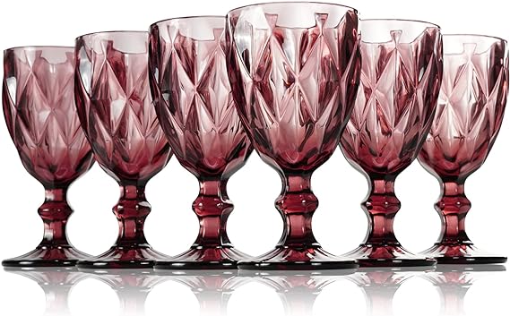 Photo 1 of StarLuckINT Colored Glass Goblet Set of 6, Embossed Design Wine Glasses, 10 Oz Thickened Glass Wine Glass, for Juice Drinking Wedding Party Wine Glass (Color : Purple, Pattern : 3)
