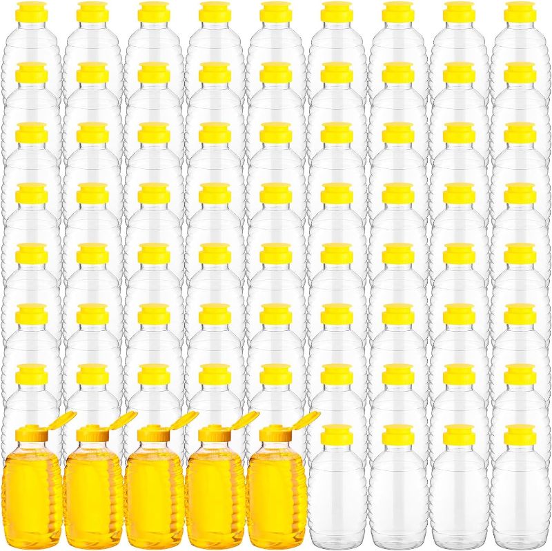 Photo 1 of Tanlade 72 Pcs Honey Bottles Bulk 8 Oz Plastic Clear Squeeze Honey Jars Empty Honey Container, Refillable Honey Dispenser Bottle with Flip Top Lid for Storing and Dispensing
