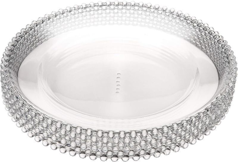 Photo 1 of MAONAME Round Clear Charger Plates with Beaded Rim, 13 Inch Plastic Plate Chargers for Dinner Plates, Wedding Décor (3, Clear)