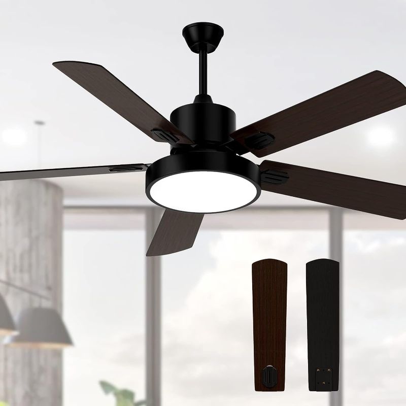 Photo 1 of Obabala Ceiling Fan with Light, Indoor and Outdoor Fans Lights Remote, 52" Modern Reversible DC Motor-Matte Black,Patios/Farmhouse
