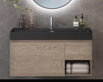 Photo 1 of  *PARTS ONLY* 36 Inch Floating Vanity Bathroom, Wall Mounted Bathroom Vanity with Acrylic Black Basin Sink and 2 Wooden Drawers, Modern Bathroom Sink Open Storge Cabinet