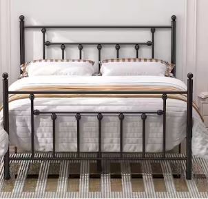 Photo 1 of 54 in. W Black Full Size Bed Frame, Heavy Duty Metal Platform, Premium Steel Slat With Headboard and Footboard
