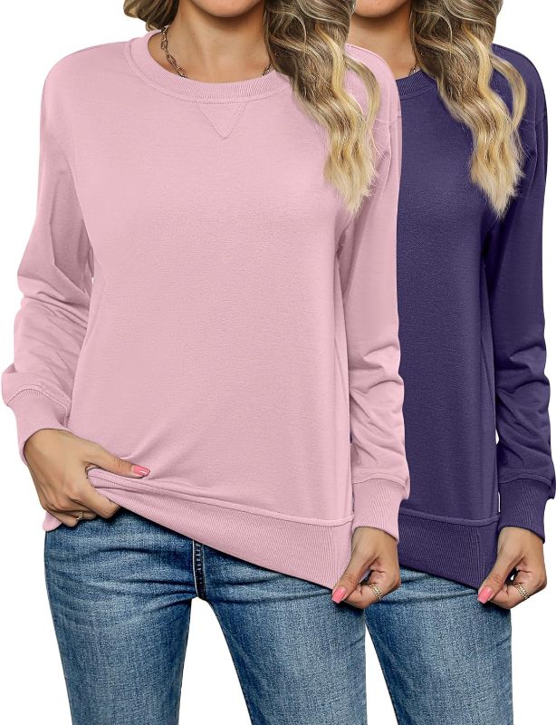 Photo 1 of 2 Pieces Womens Casual Long Sleeve Sweatshirt Loose Fit Soft Pullover Tunic Tops Crew Neck Pullover Top Sweatshirt Small 