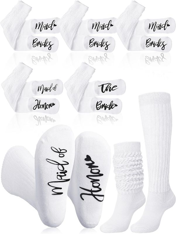 Photo 1 of 5 Pairs Wedding Bridesmaid Gifts for Women Cozy Bride Socks Proposal Set Bridesmaid Slouch Socks Fluffy Bridal Sock Gifts for Women Bridal Shower Bachelorette Party Favors Decorations
