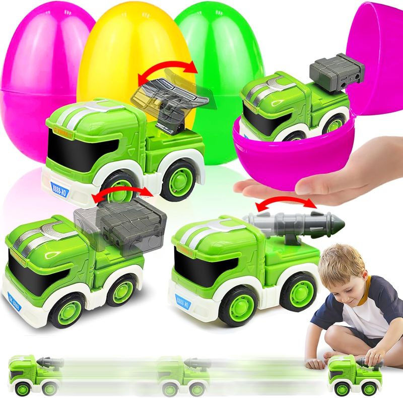 Photo 1 of 3 Pack 3.8" Jumbo Easter Eggs Filled with Construction Pull Back Cars, Easter Eggs with Toys Inside Pull Back Vehicles for Kids Boys Toddlers Easter Basket Stuffers Fillers Easter Hunt Party Favors
