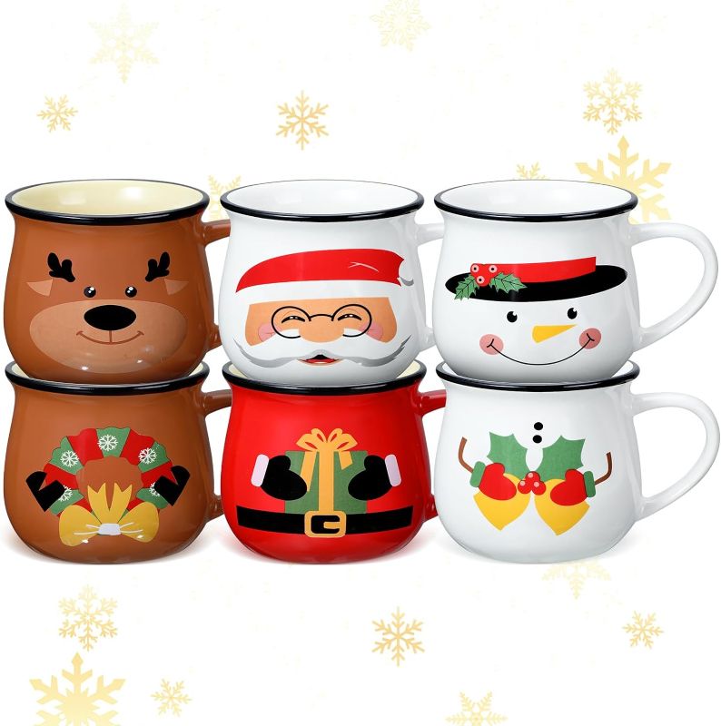 Photo 1 of Christmas Coffee Mugs Set of 6, 12 oz Ceramic Christmas Stacking Snowman Mugs Reindeer Stackable Mugs Stacked Santa Christmas Cup for Kids Woman Family Friend Farmhouse Bar Xmas
