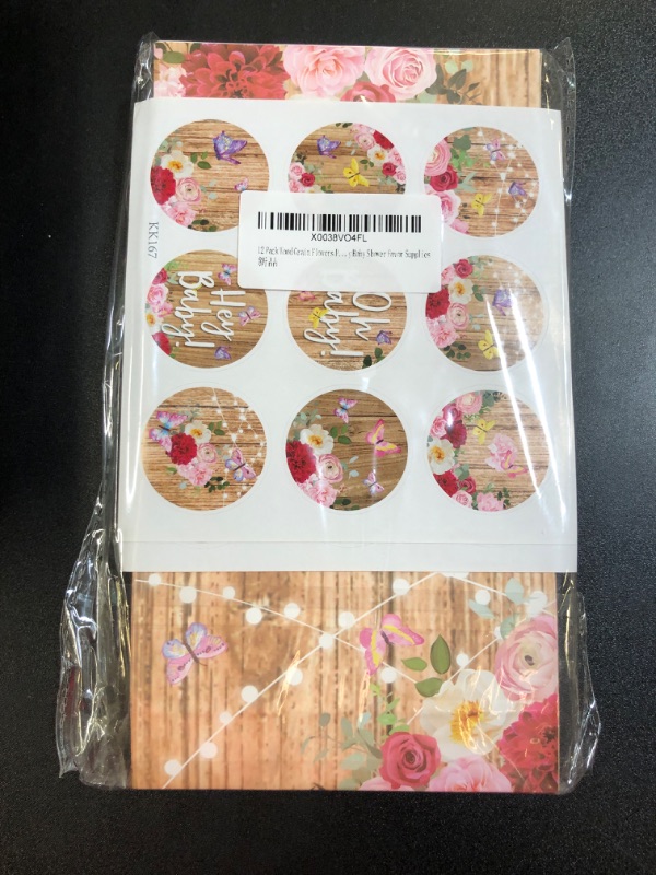 Photo 2 of 12 Pack Wood Grain Flowers Pattern Party Favor Bags Lace Rustic Floral Party Decorations Oh Baby Party Bag with Stickers for Birthday Party Baby Shower Favor Supplies