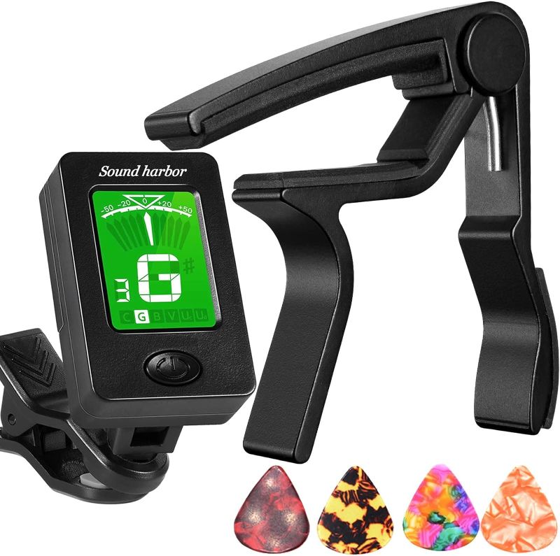 Photo 1 of Guitar Capo with Tuner Clip-On Tuner Guitar Accessoriesor for Acoustic Electric Ukulele Guitar and More
