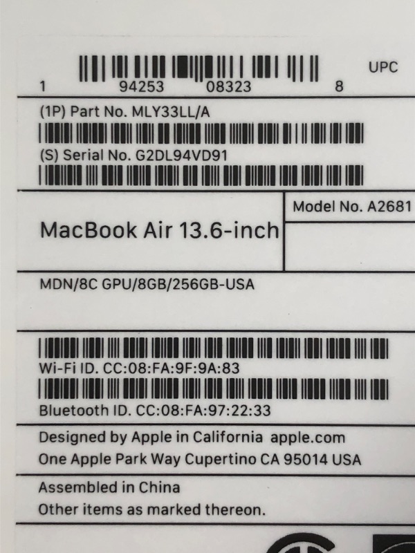 Photo 4 of Apple 2022 MacBook Air Laptop with M2 chip: 13.6-inch Liquid Retina Display, 8GB RAM, 256GB SSD Storage, Backlit Keyboard, 1080p FaceTime HD Camera. Works with iPhone and iPad; Midnight Midnight 256GB