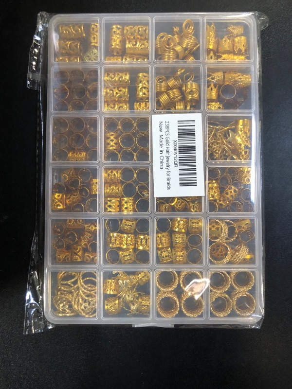 Photo 1 of 238PCS Hair Jewelry for Braids, Gold Hair Accessories Dreadlock Accessories, Loc Jewelry Clips Gold Hair Cuffs Charms Rings Decorations for Women Girls Men