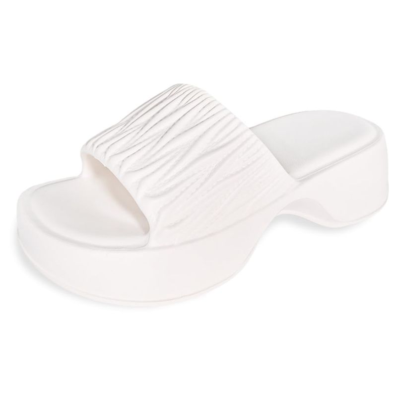 Photo 1 of Women's Wedge Slides Sandals | Platform Open Toe| Beach Sandals |Cloud Slides for Outdoor | Thick Sole(Size 4.5-8.5) 6-7 Narrow White