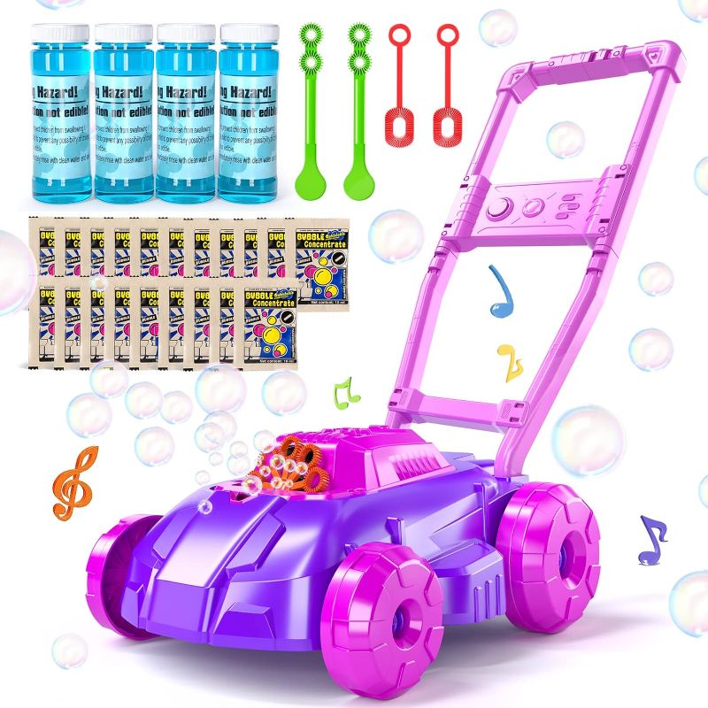 Photo 1 of TEMI PINK AND PURPLE LAWN MOWER BUBBLE CART 