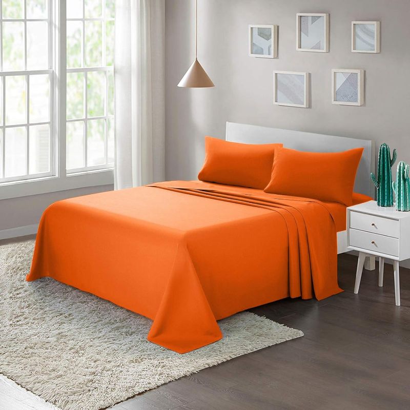 Photo 1 of ARTALL Soft Microfiber Bed Sheet Set 4-Piece with Deep Pocket Bedding - King, Orange

