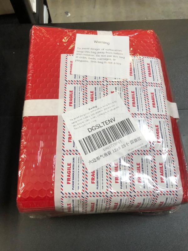 Photo 2 of 12x9" Side-Opening Red Hexagon Bubble Mailers (25-Pack)