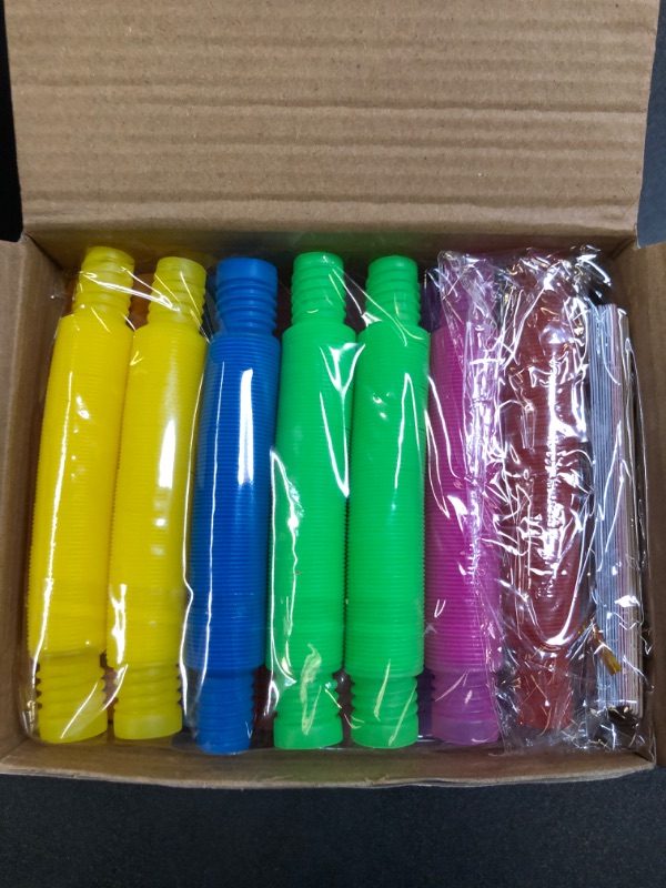Photo 2 of Valentines Day Gifts for Kids, 28pcs Valentines Cards with 28pcs Pop Tubes Toys for Kids Classroom, Valentines Exchange Cards for Kids School Party Favors, Valentine's Pop Tubes Sensory Toy