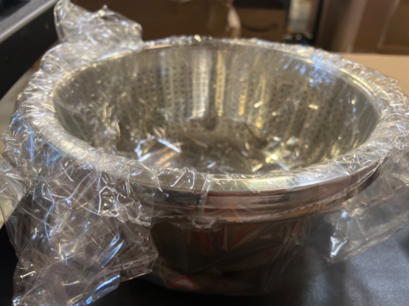 Photo 1 of 304 Stainless Steel Colander, 5QT [Extra Large] Rice Strainer with Mixing Bowls, Strainers and Colanders for Kitchen for Draining Cooked Pasta, Washing Fruits Vegetables(2PC), Dishwasher Safe