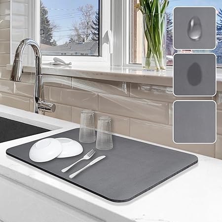 Photo 1 of Dish Drying Mat for Kitchen Counter, 12"x19" Dish Drying Pad with Non-slip Rubber Backed, Hide Stain Anti Absorbent for Kitchen Counter, Drying Mat for Coffee Machine Dish Rack (Grey)