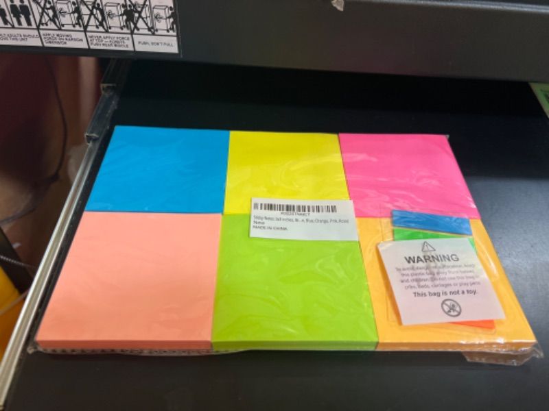 Photo 2 of (6 Pack) Sticky Notes 3x3 in Bright Colored Super Self Sticky Pads - 100 Sheets/Pad - Easy to Post for School, Office Supplies, Desk Accessories