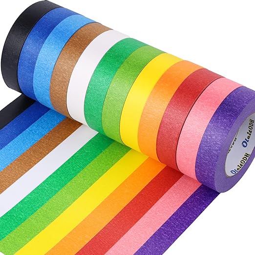 Photo 1 of 12 Rolls Colored Masking Tape-1 inch x 660 Yards Painters Tape, Rainbow Colors Rolls Bulk Kids Colorful Paper Marking Tape Decorative Arts Crafts Labeling DIY School Classroom Supplies
