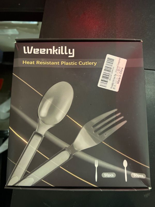 Photo 1 of 100 Pack Plastic Silverware Set - Heavy Duty Disposable Plastic Utensils Set - Plastic Cutlery Sets for Wedding Catering Parties - 50 Forks and 50 Spoons(Transparent) Transparent 100 Pcs Spoons and Forks