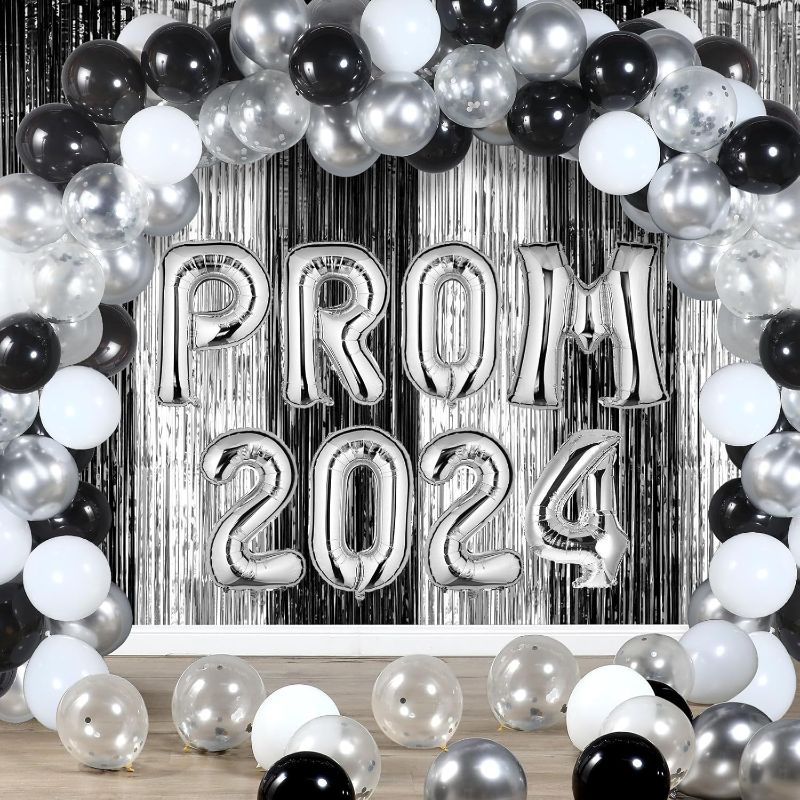 Photo 1 of 2024 Graduation Decorations Congratulation Party Supplies Congrats Grad Decorations Class of 2024 Party Decor Graduation Balloon Decoration for Outdoor Indoor Home School Grad Decor(Silver)