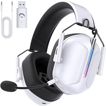 Photo 1 of 2.4GHz Wireless Gaming Headset for PS5, PS4, PC, Switch, Mac, Bluetooth 5.3 Gaming Headphones with Microphone Noise Canceling, ONLY 3.5MM Wired for Xbox Series, 40H Battery, Bass Sound (White)