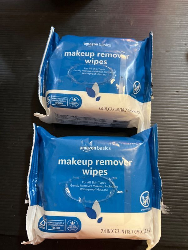 Photo 2 of Amazon Basics Makeup Remover Wipes, 25 wipes Original 25 Count (Pack of 2)