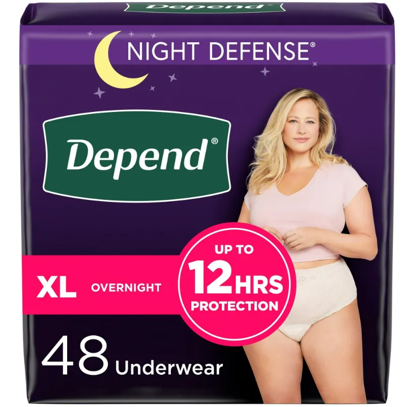 Photo 1 of Depend Night Defense Women's Incontinence & Postpartum Bladder Leak Underwear, XL, 48 Count
